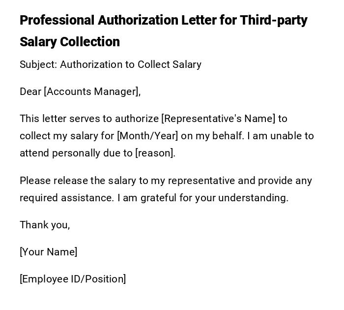Professional Authorization Letter for Third-party Salary Collection
