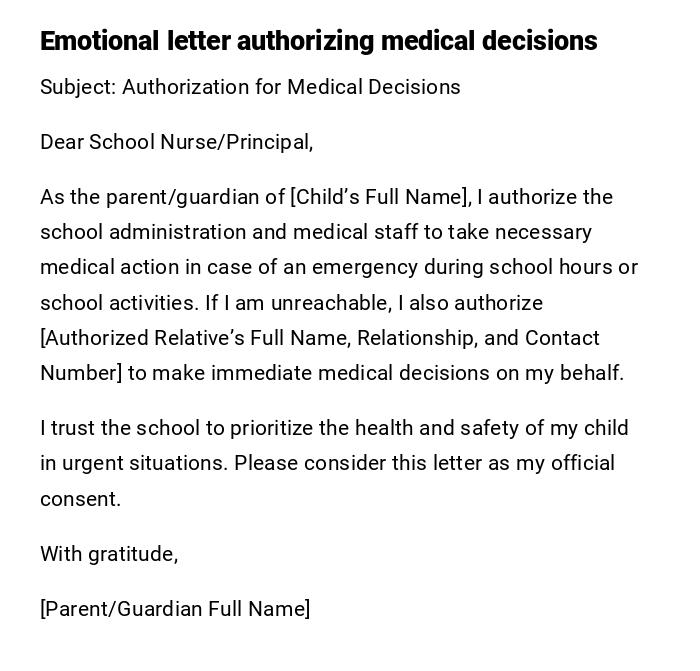 Emotional letter authorizing medical decisions