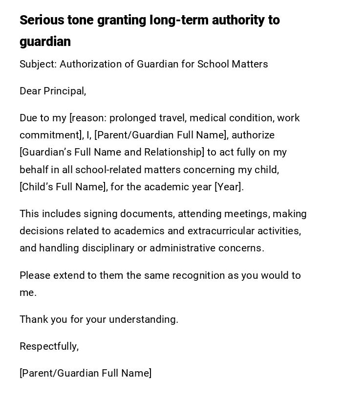 Serious tone granting long-term authority to guardian