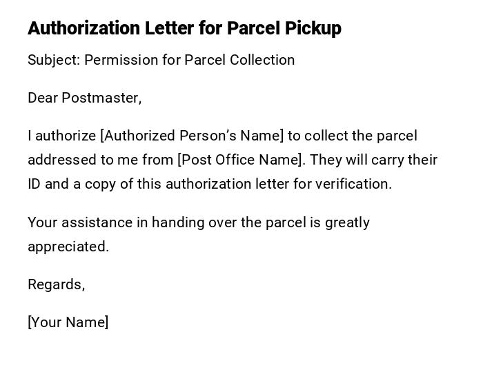 Authorization Letter for Parcel Pickup