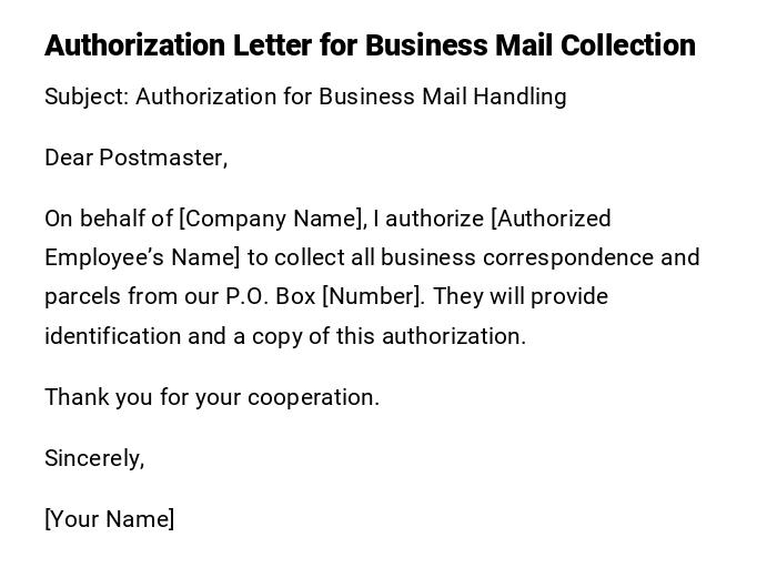 Authorization Letter for Business Mail Collection