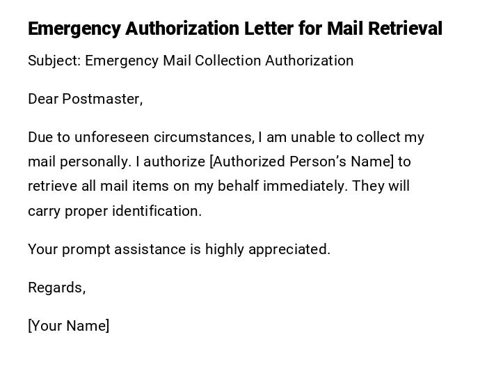 Emergency Authorization Letter for Mail Retrieval