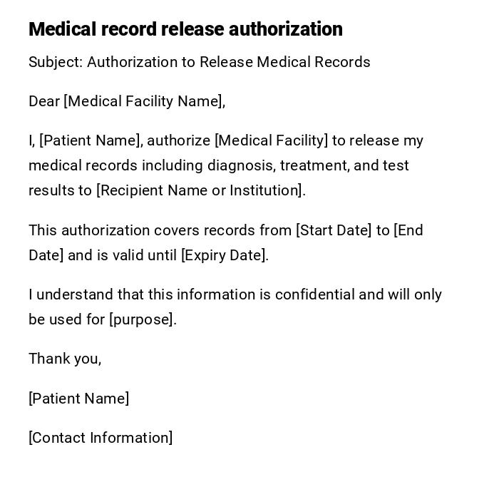 Medical record release authorization