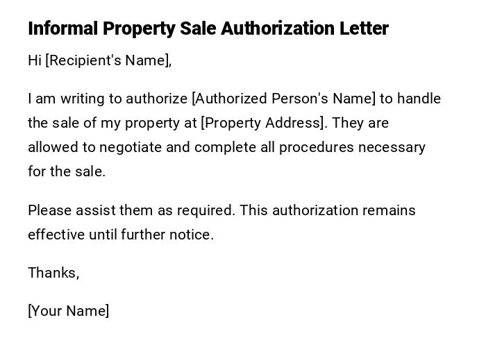 Informal Property Sale Authorization Letter