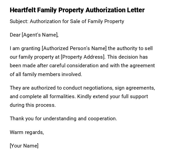 Heartfelt Family Property Authorization Letter