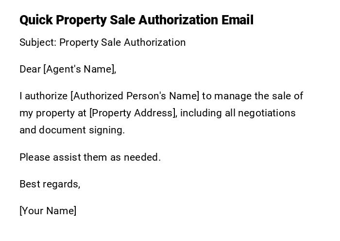 Quick Property Sale Authorization Email