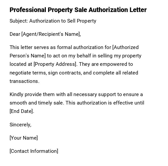 Professional Property Sale Authorization Letter