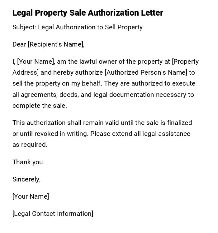 Legal Property Sale Authorization Letter
