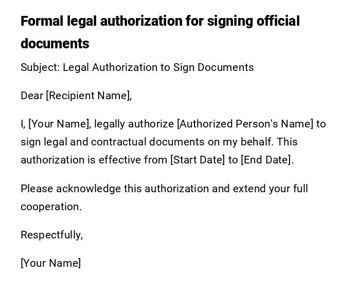 Formal legal authorization for signing official documents
