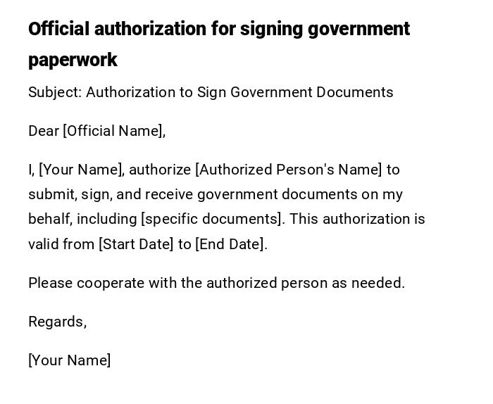 Official authorization for signing government paperwork