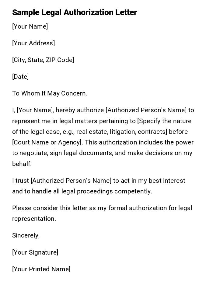 Sample Legal Authorization Letter