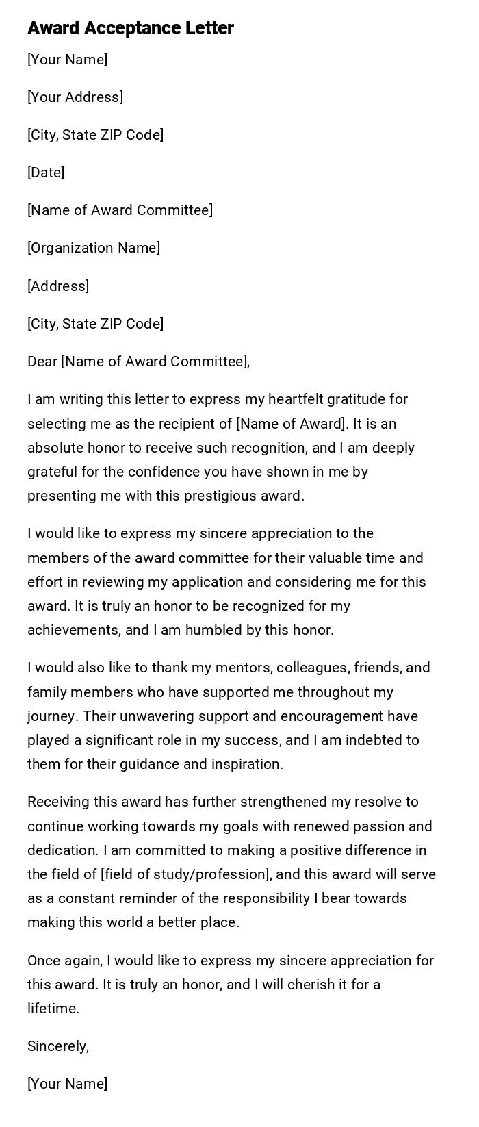 Award Acceptance Letter Award Acceptance Letter