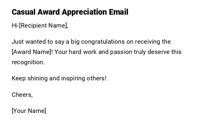 Casual Award Appreciation Email