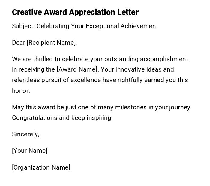 Creative Award Appreciation Letter