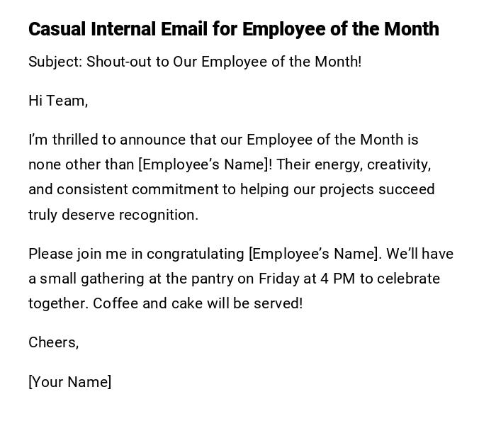 Casual Internal Email for Employee of the Month