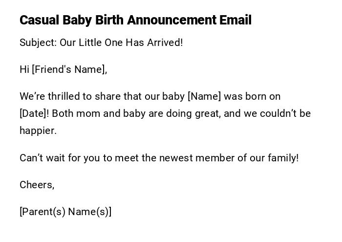 Casual Baby Birth Announcement Email