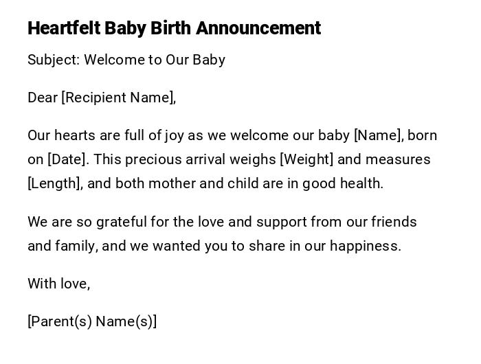Heartfelt Baby Birth Announcement