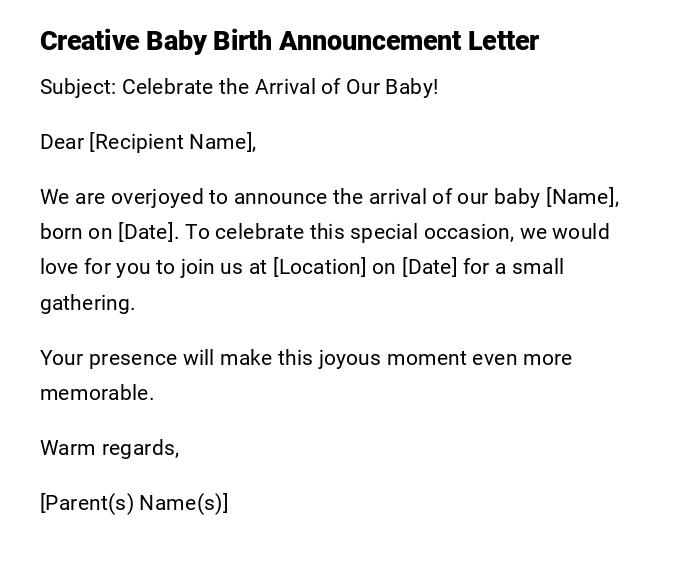 Creative Baby Birth Announcement Letter