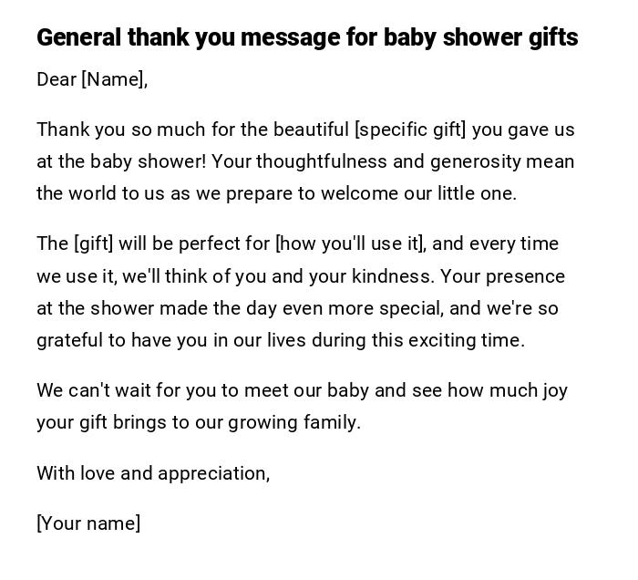General thank you message for baby shower gifts