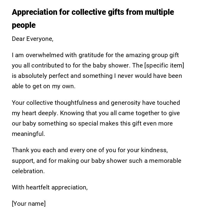 Appreciation for collective gifts from multiple people