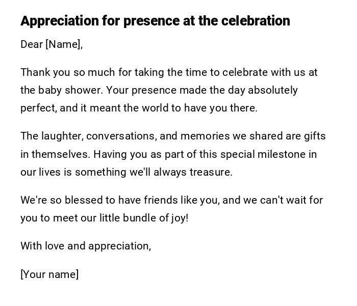Appreciation for presence at the celebration