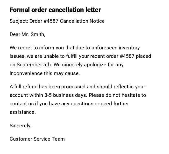 Formal order cancellation letter