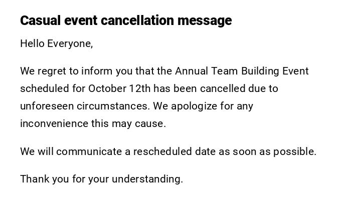 Casual event cancellation message