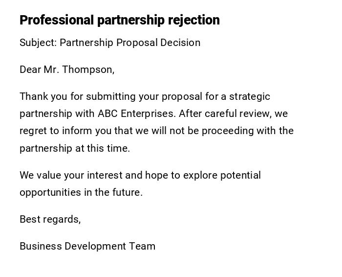 Professional partnership rejection