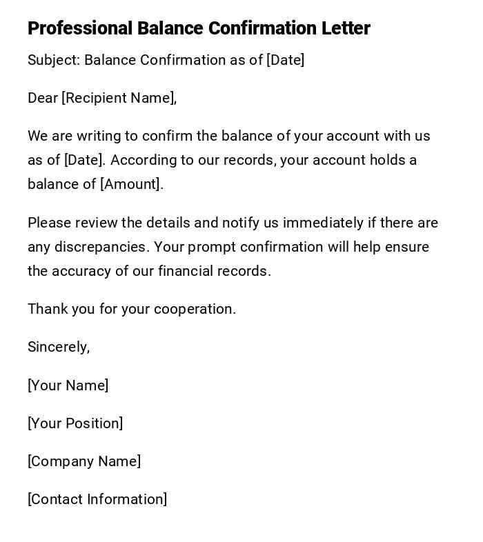 Professional Balance Confirmation Letter Professional Balance Confirmation Letter