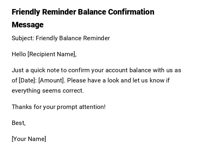 Friendly Reminder Balance Confirmation Message Friendly Reminder Balance Confirmation Message