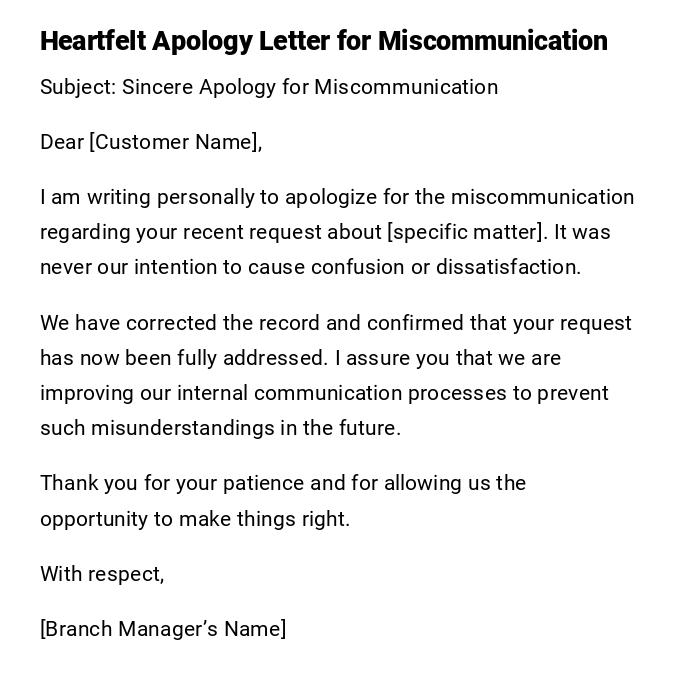 Heartfelt Apology Letter for Miscommunication