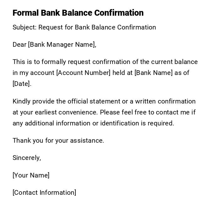 Formal Bank Balance Confirmation