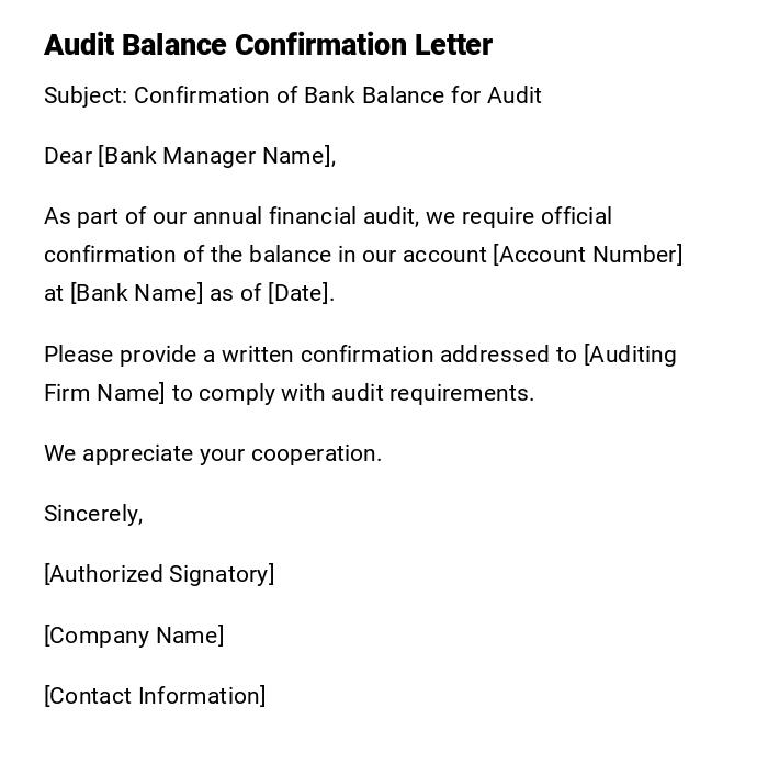 Audit Balance Confirmation Letter