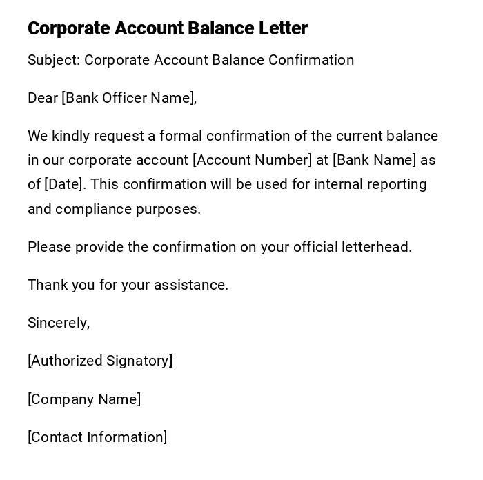 Corporate Account Balance Letter