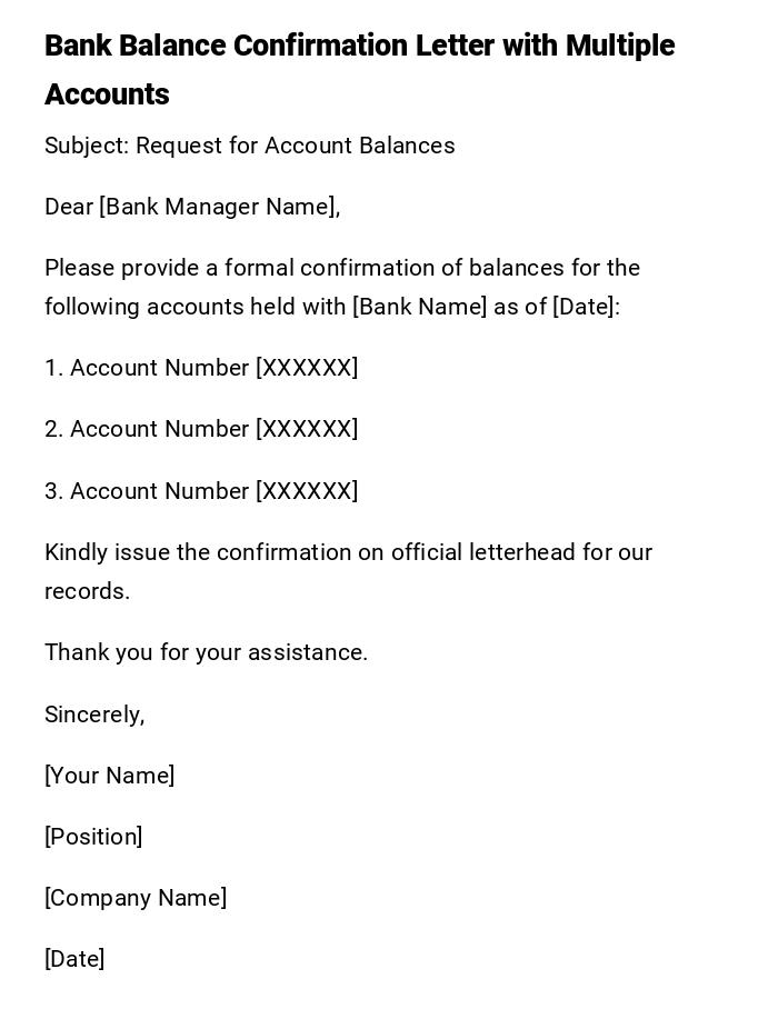 Bank Balance Confirmation Letter with Multiple Accounts Bank Balance Confirmation Letter with Multiple Accounts