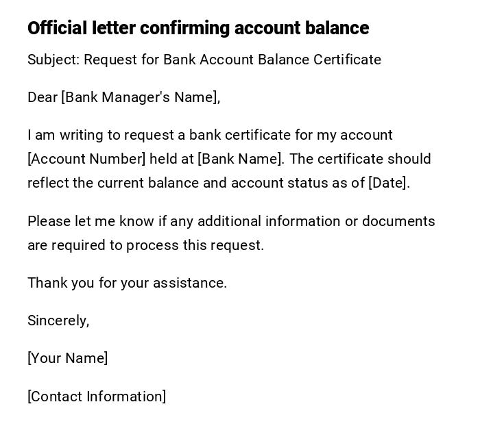 Official letter confirming account balance