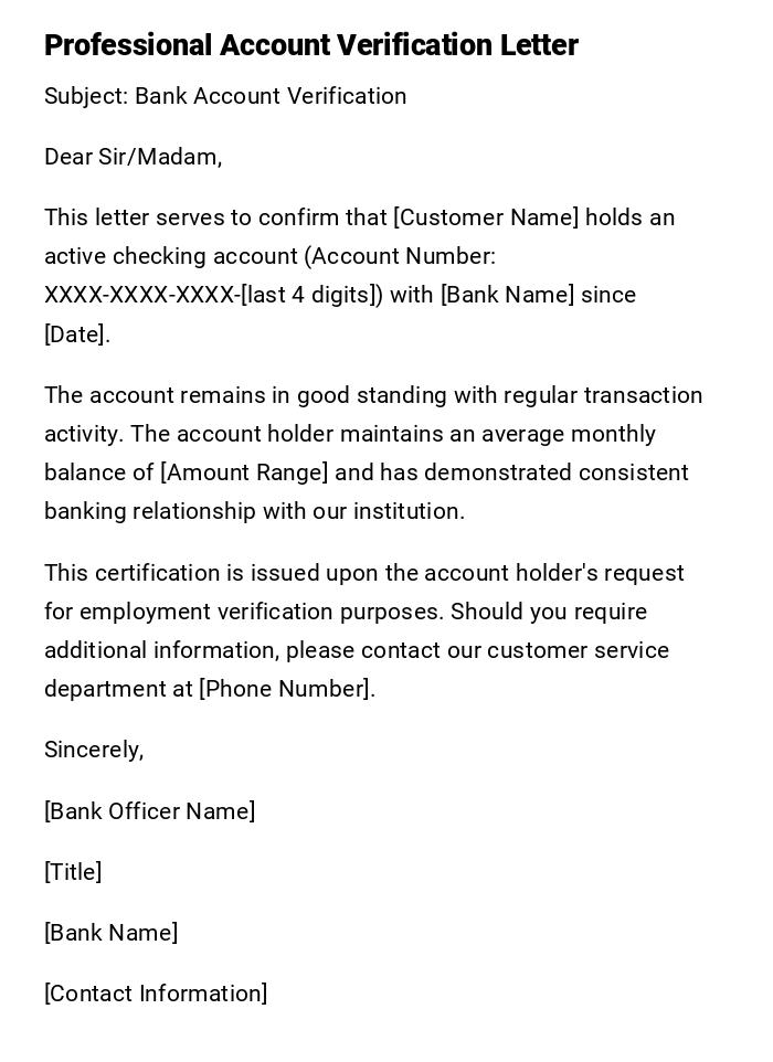 Professional Account Verification Letter
