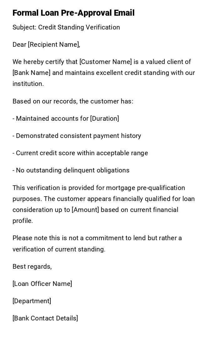 Formal Loan Pre-Approval Email