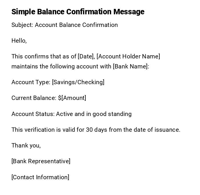 Simple Balance Confirmation Message