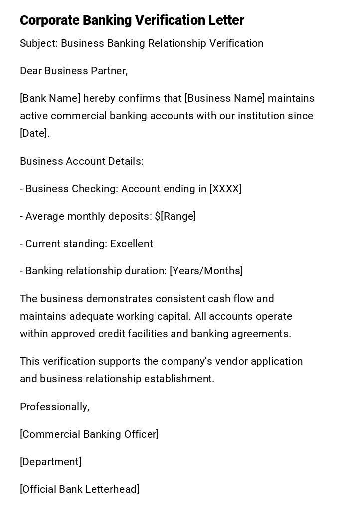 Corporate Banking Verification Letter