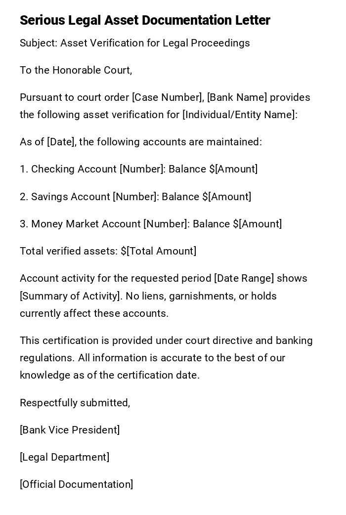 Serious Legal Asset Documentation Letter