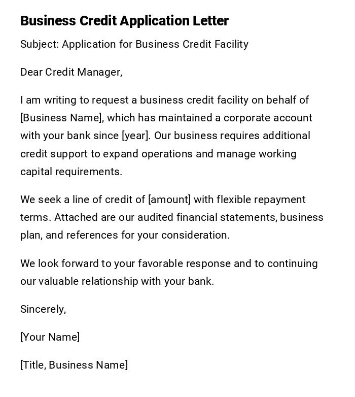 Business Credit Application Letter Business Credit Application Letter