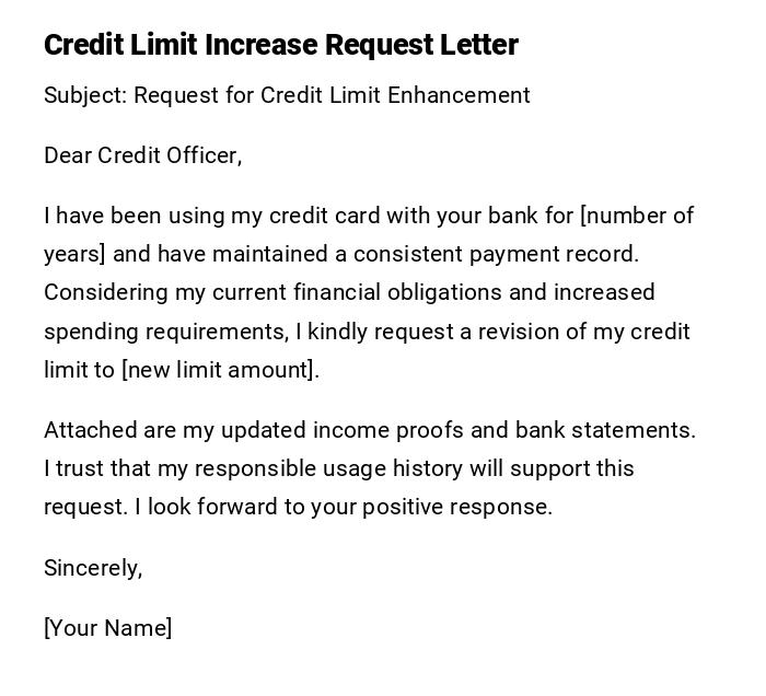 Credit Limit Increase Request Letter Credit Limit Increase Request Letter