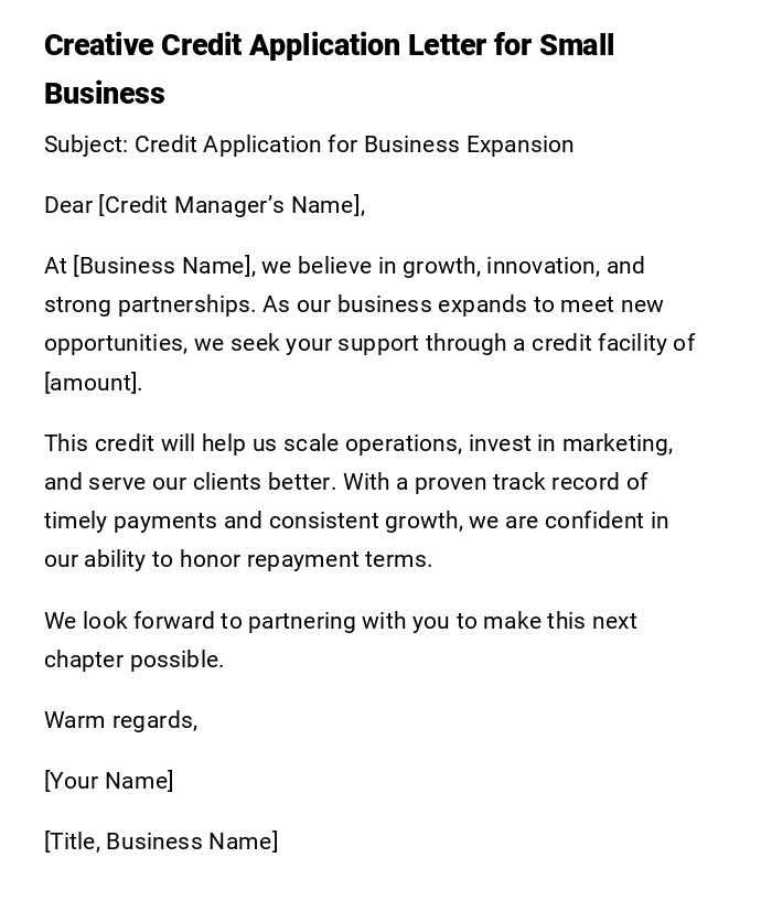 Creative Credit Application Letter for Small Business Creative Credit Application Letter for Small Business