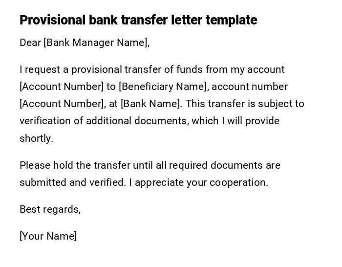 Provisional bank transfer letter template