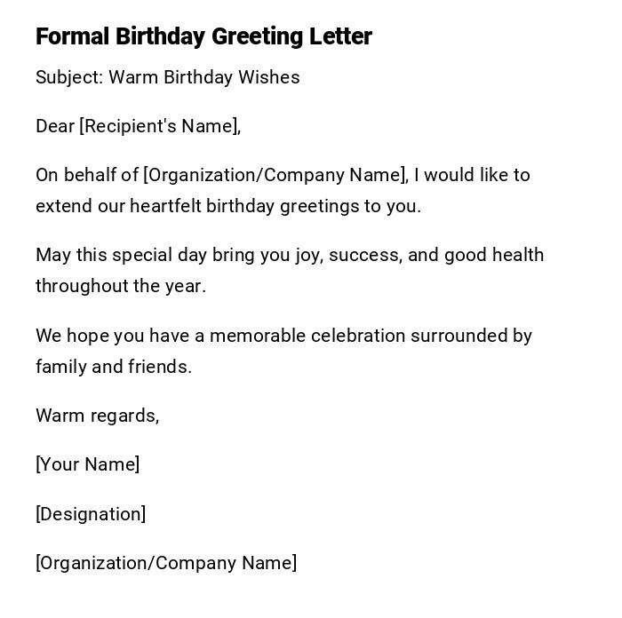 Formal Birthday Greeting Letter