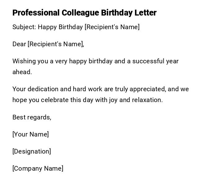 Professional Colleague Birthday Letter