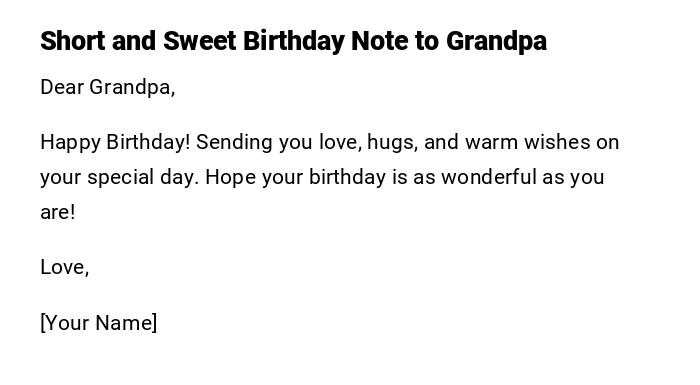 Short and Sweet Birthday Note to Grandpa