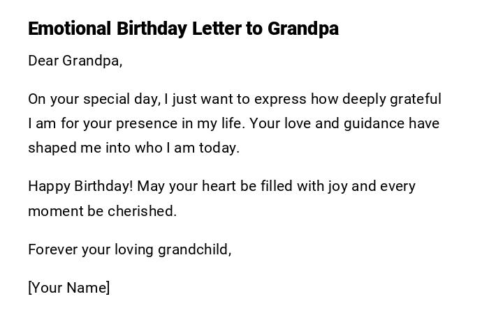 Emotional Birthday Letter to Grandpa