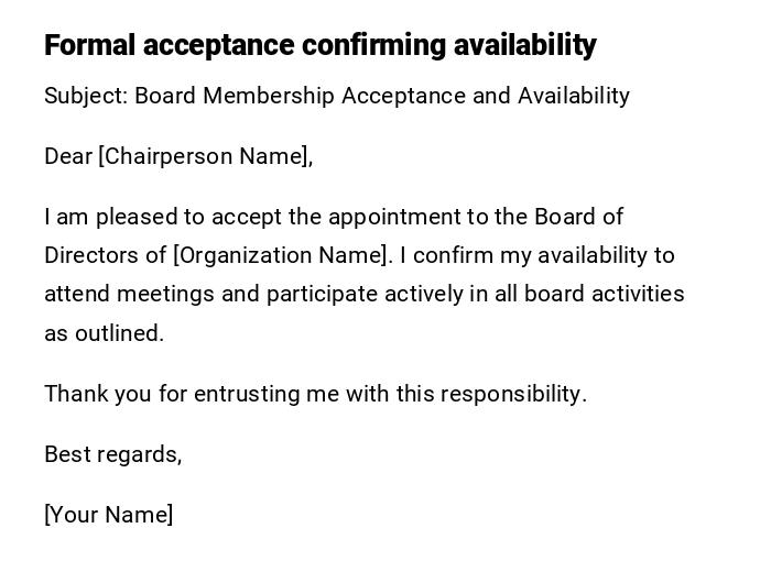 Formal acceptance confirming availability